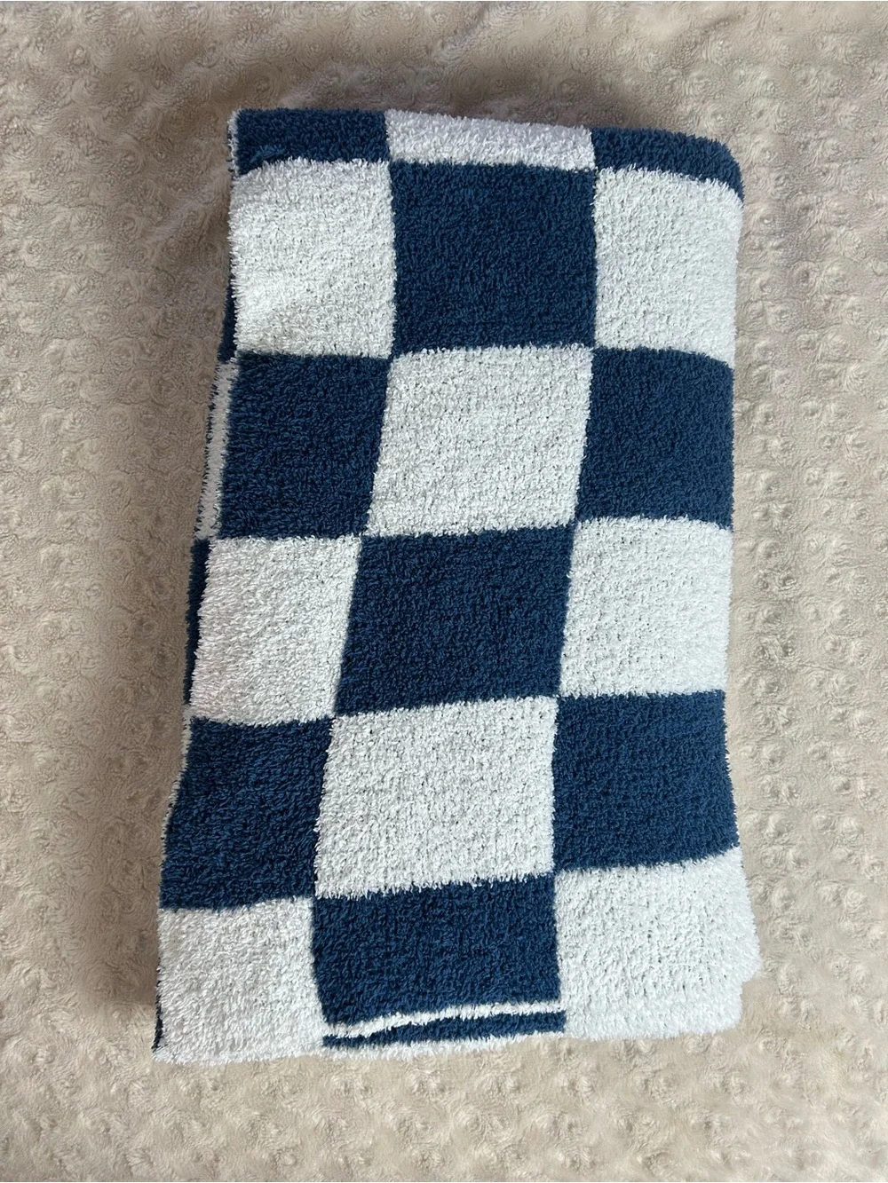 Chick Pea Chenille Baby Blanket Blue White Checkerboard Squares Soft Chickpea